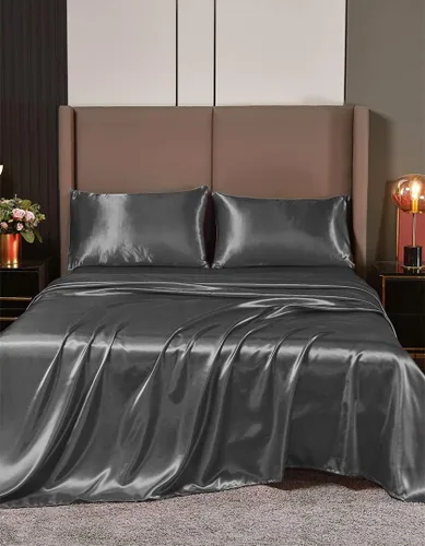 Vista 13 de Juego de sábanas de satén de seda de 4 piezas Sábana bajera Sábana encimera Funda de almohada Calidad de hotel sedoso suave y lujoso