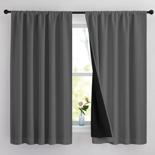 Vista 10 de NICETOWN Biscotti Beige 100% Cortinas opacas de 45" de largo para cocina, bolsillo con varilla para sótano completamente opaco, cortinas térmicas