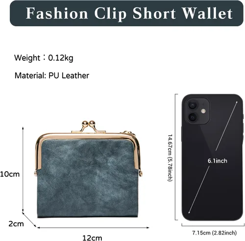 Vista 3 de PORRASSO Elegante cartera para mujer, tarjetero para tarjetas de crédito, monedero, bolsa de cambio para mujer, Azul