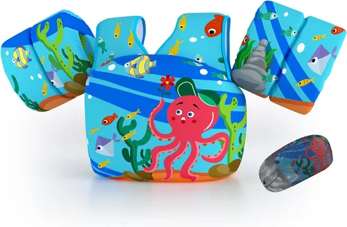 Vista 12 de DOOHALO Flotadores de natación para niños de 28 a 70 libras, chaleco flotante de hombro para niños de 2 a 8 años de edad, para niños y niñas, bebés