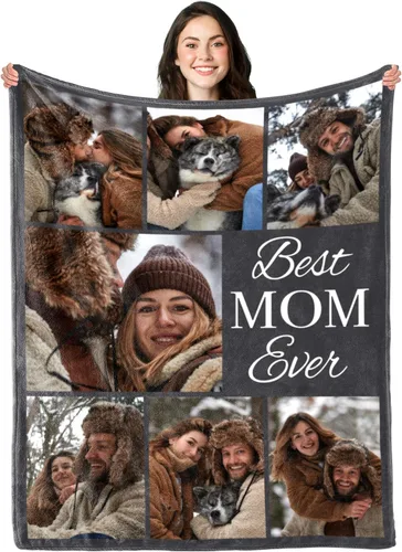 Vista 7 de Manta personalizada regalo conmemorativo con collage de texto fotográfico: fabricada en Estados Unidos, manta personalizada de 10 fotos, manta