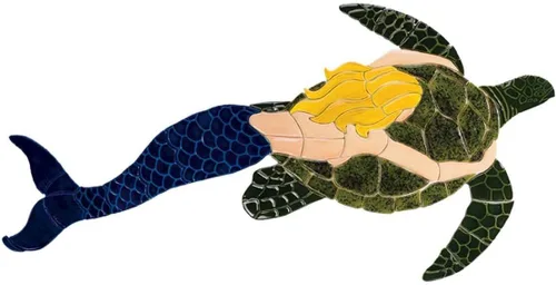Vista 6 de Mosaico de cerámica para piscina de sirena con tortuga (35 x 17 pulgadas, rojo)