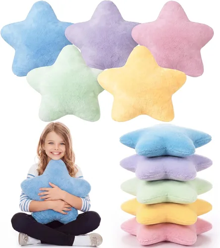 Vista 14 de Soaoo 5 almohadas esponjosas con forma de estrella para niños, decoración estética, suave y preppy lindo cojín para sofá, sala de estar, dormitorio