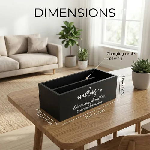 Vista 6 de Caja de desenchufe, caja de teléfono de estilo granja, cesta para teléfono celular para el hogar, cárcel de teléfono móvil de madera, estación