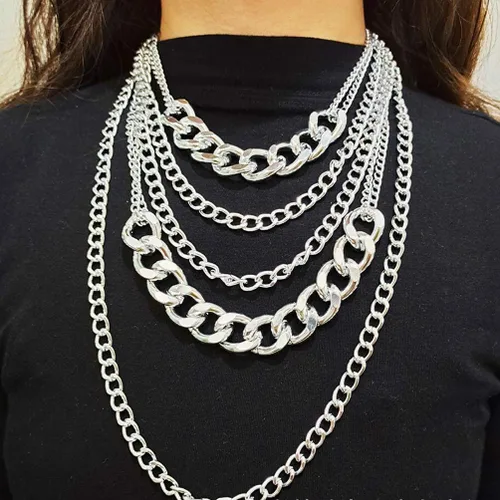 Vista 2 de Collares gruesos para mujer, cadena punk, collar de plata