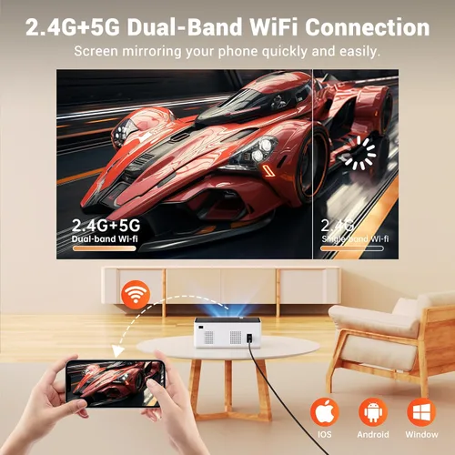 Vista 4 de Mini proyector con Android TV 11.0, proyector inteligente Towond con WiFi y Bluetooth, proyector portátil nativo de 1080p Netflix integrado