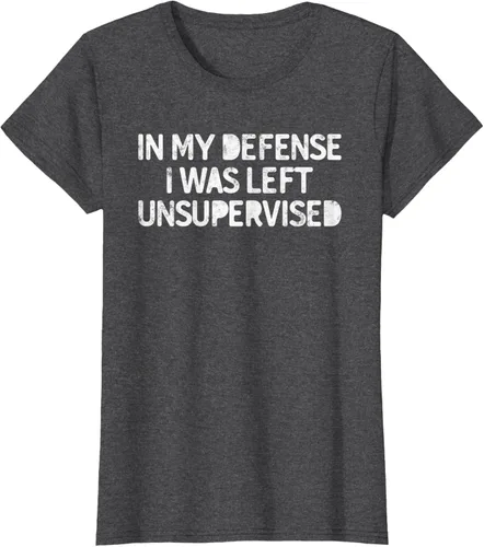 Vista 4 de Camiseta divertida con texto en inglés "Saying In My Defense I Was Left Unsupervised" Negro