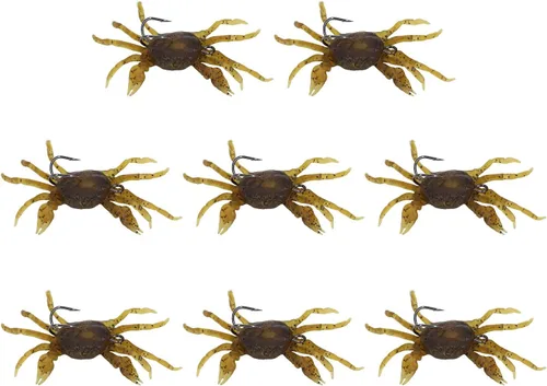 Vista 6 de 8 cebos artificiales de cangrejo, señuelo de cangrejo cranka con ganchos afilados, accesorio de aparejos de pesca, amarillo marrón