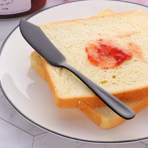 Vista 5 de Baikai - Juego de 4 cuchillos de acero inoxidable 18/10, cuchillo de mantequilla de desayuno negro, esparcidor de sándwich