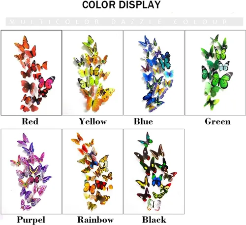 Vista 4 de PARLAIM 104 calcomanías de pared de mariposas 3D para pared, mariposas 3D, decoración de mariposas, decoración de mariposas, calcomanías murales