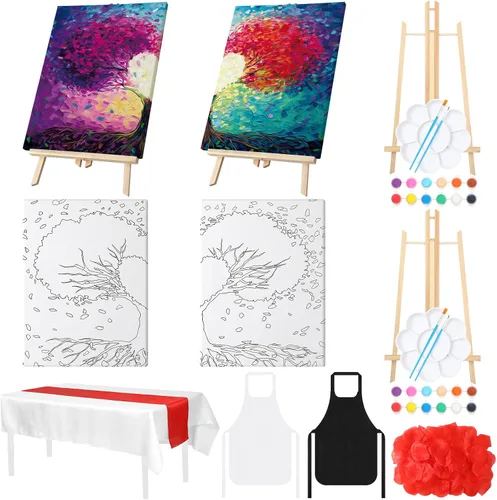 Vista 9 de Zhanmai Kit de 112 Piezas para Beber y Pintar para Adultos Noche de Cita Kit de Pintura de Lienzo Predibujado para Parejas Arte de Pintura en Lienzo