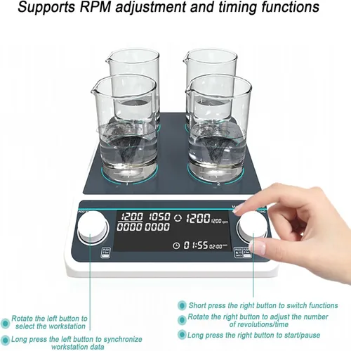 Vista 8 de Magnetic Mixer 50-1500 RPM, AC Synchronous/Asynchronous Control, 4 x 500ml Capacity, Adjustable Time 1 Min - 19 H 59 Min, Brushless Motor for