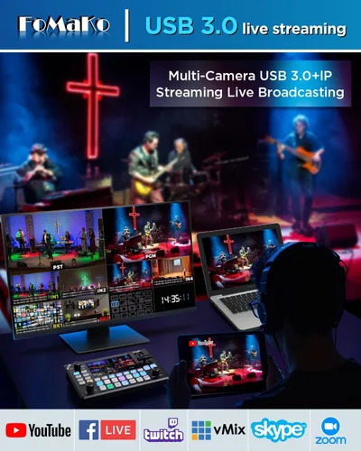 Vista 5 de FoMaKo Conmutador Mezclador de Video HDMI 4K, Pantalla LCD FHD de 5.5 Pulgadas, Conmutador de Transmisión en Vivo HDMI de 4 Canales, Entrada 4K