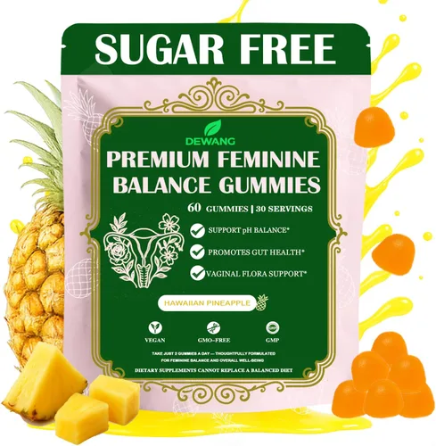 Vista 10 de DEWANG Gomitas de equilibrio femenino, equilibrio diario del pH y apoyo a la salud vaginal, probióticos para mujeres, olor y confianza, sabor a