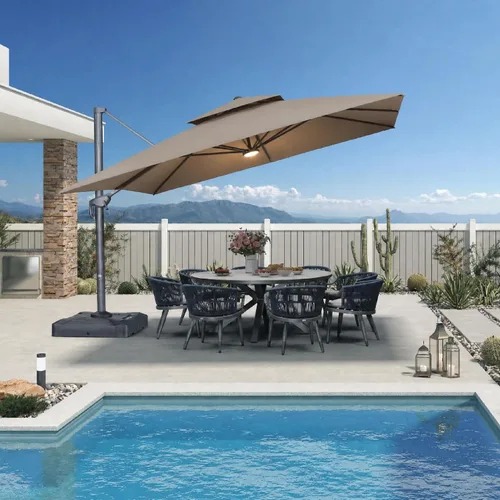 Vista 36 de PURPLE LEAF Sombrilla de Patio Voladiza de 10' x 13' para Exteriores con Base de 330 libras, Sombrilla Rectangular Grande Resistente al Viento