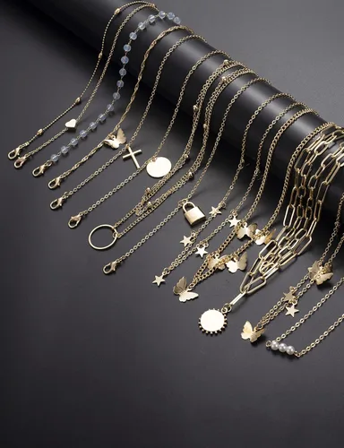 Vista 5 de Juego de 12 piezas con cadena de oro, collar de cuentas de moneda, luna, estrella, dije de perla, gargantilla de cadena multicapa, de piel, tono