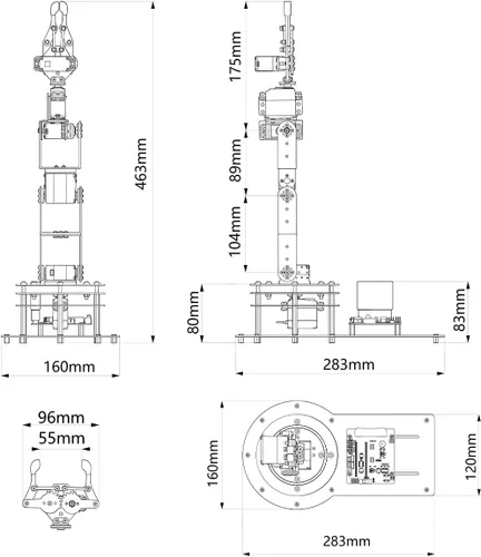 Vista 5 de LewanSoul Kit de brazo robótico 6DOF brazo de robot de programación con 5 servo, mango, garra mecánica y más, control de aplicación de software