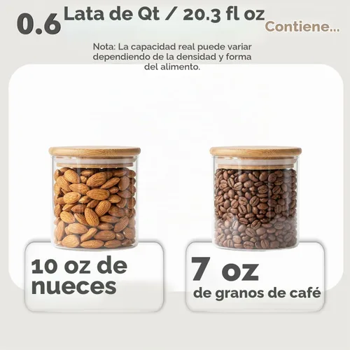 Vista 3 de Paquete de 6 tarros de almacenamiento de vidrio redondos pequeños de 0.6 cuartos de galón con tapas de bambú
