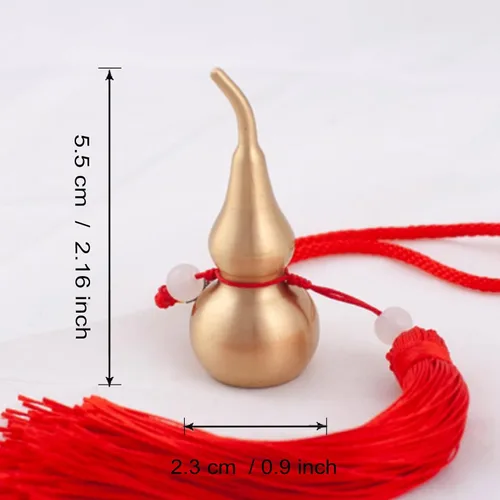 Vista 3 de Adornos colgantes de Feng Shui, calabaza dorada de Wu Lou, con tira de la suerte roja, tesoro ideal para colgante de automóvil, dormitorio, puerta