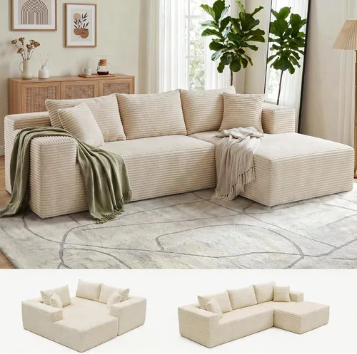 Vista 9 de Bashaw Sofá modular Cloud de 108 pulgadas sin hueso con diván, sofá modular en forma de L, asiento profundo, sofá comprimido de espuma viscoelástica