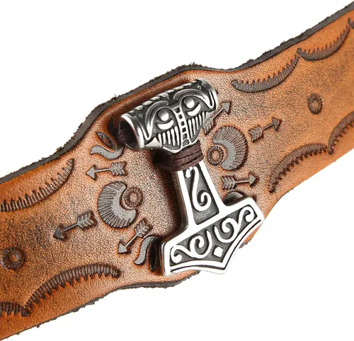 Vista 4 de HZMAN Mjölnir - Pulsera de piel auténtica para hombre diseño gótico ajustable estilo gótico