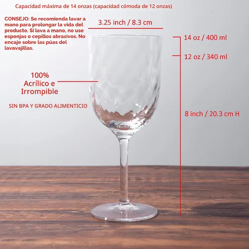 Vista 2 de KOXIN-KARLU Vasos de vino con tallo de plástico irrompibles clásicos de 14 onzas, vasos de acrílico multiusos, juego de 6 transparentes