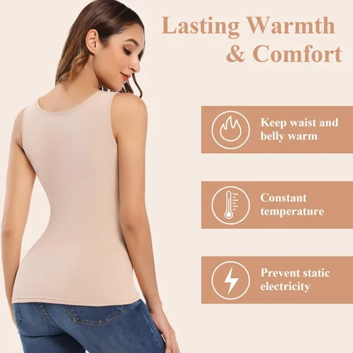 Vista 4 de JOYSHAPER Ropa interior térmica para mujer, con forro polar, sin mangas, cálida, capa base, chaleco de invierno