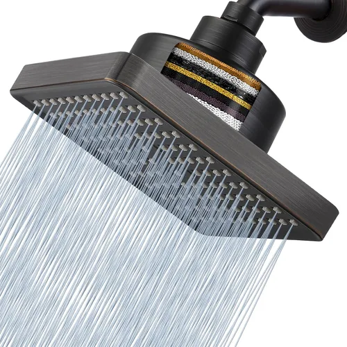 Vista 10 de Cabezal de ducha de lluvia de alta presión con filtro – Filtro cuadrado de 6 pulgadas para eliminar el cloro y sustancias nocivas, mejorar