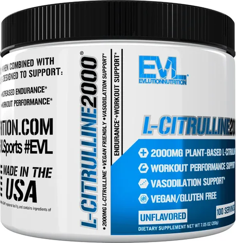 Vista 2 de L-Citrulline2000 Polvo de óxido nítrico para antes del entrenamiento, Evlution Nutrition High Strength L Citrulina Powder para mayor fuerza muscular