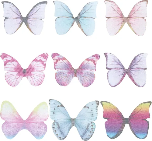 Vista 7 de SUNNYCLUE 1 caja 180 pares de decoraciones de mariposa de tela 3D adorno de mariposa pequeñas alas de mariposa de organza para bricolaje, joyas