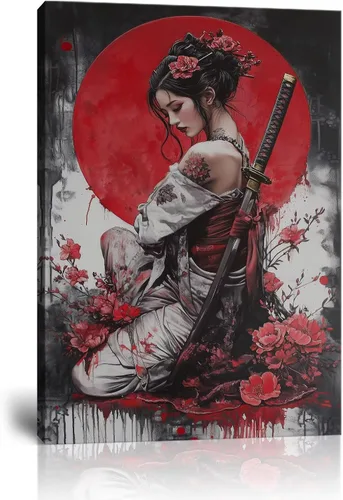 Vista 22 de Arte de pared de samurái japonés para sala de estar y dormitorio, impresiones en lienzo japonesas, póster samurái, arte enmarcado listo para colgar