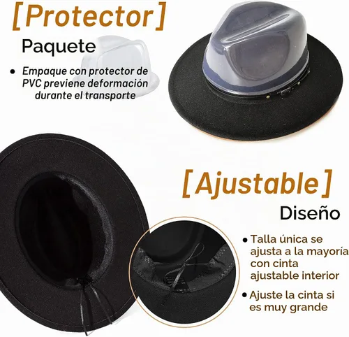 Vista 5 de Lisianthus - Sombrero con cinta con hebilla de ajuste, para mujer, modelo Fedora Negro