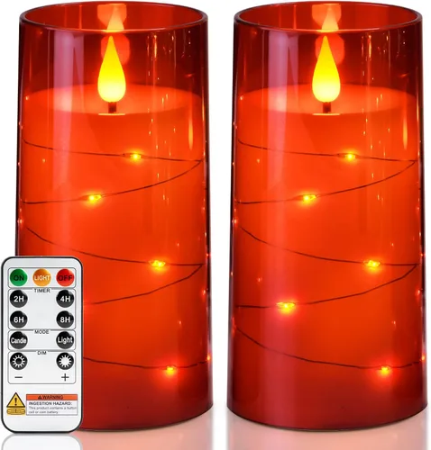 Vista 15 de Homemory Velas sin llama con cadena de estrellas incrustadas, velas que funcionan con pilas, velas LED, velas falsas con control remoto y Azul