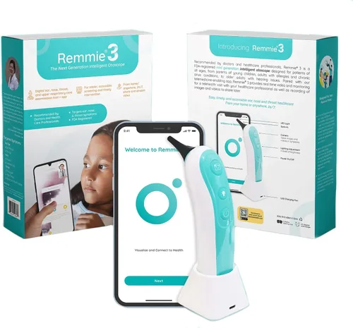 Vista 2 de Cámara inalámbrica con otoscopio para oído - Remmie 3 Otoscopio inteligente registrado por la FDA de próxima generación con cámara de luz
