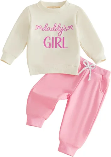 Vista 8 de Prendas de Ropa para Niña Otoño Invierno Conjunto de Dos Piezas Sudaderas de Manga Larga con Letras+Pantalón 2 Piezas Ropa para Niña Be Mine-rosa