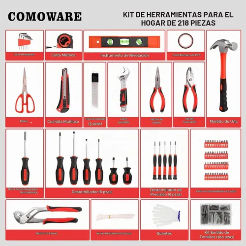Vista 2 de COMOWARE Kit de Herramientas para el Hogar de 218 Piezas - Juego de Herramientas Manuales Básicas para el Hogar, Kit de Herramientas para Camión