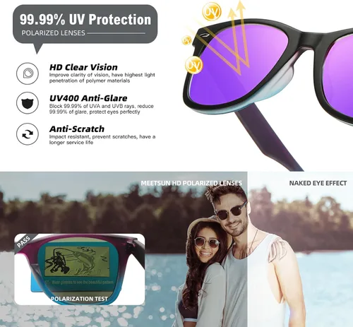 Vista 80 de MEETSUN Polarized Sunglasses for Women Men Classic Retro Square Frame Driving Sun Glasses UV Protection