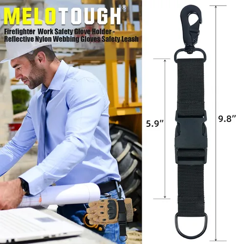 Vista 6 de MELOTOUGH Firefighter Gloves Straps Work glove holder with Reflective Tape Glove Clips for Quick Accessfor Firefighters