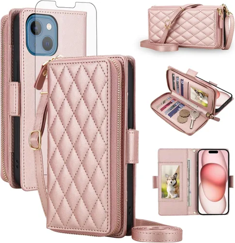 Vista 75 de Asuwish Funda compatible con iPhone 6/6s/7/8/SE 2020 2022 con cremallera y bloqueo RFID, protector de pantalla, correa cruzada i6 i7 i8 7s 8s SE2020