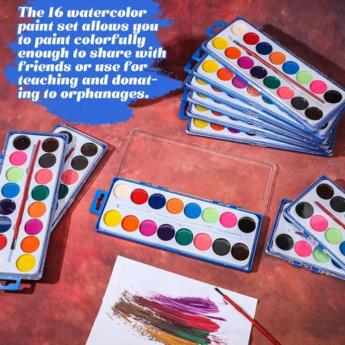 Vista 4 de Jexine Juego de 48 pinturas de acuarela de 16 colores, lavable a granel, pintura de acuarela con pinceles para adultos, actividades artísticas