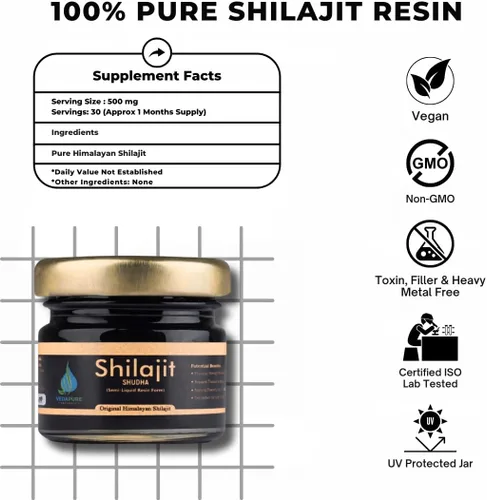 Vista 4 de Vedapure - Resina Shilajit del Himalaya pura 100% pura Shilajit con ácido fúlvico y más de 85 minerales traza complejo para energía y apoyo