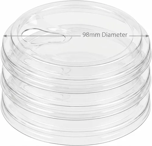Vista 2 de Tapas de plástico sin pajilla, 3.858 in de diámetro, se adapta a vasos de 12 a 24 onzas, tapas de plástico PET transparente, 1000/cartón