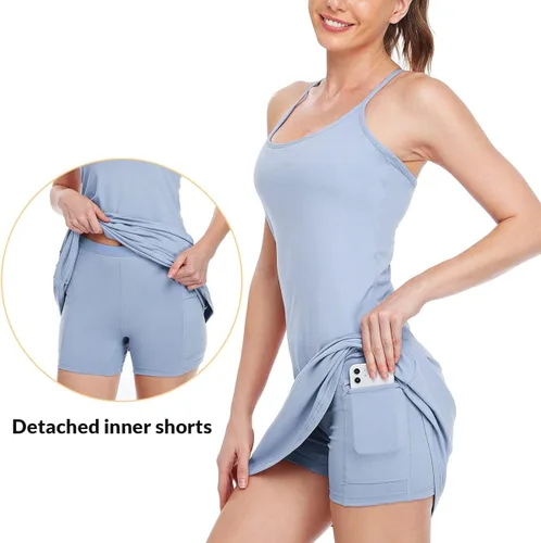 Vista 3 de Willit Vestido de tenis para mujer, sin mangas, con pantalones cortos interiores, 4 bolsillos