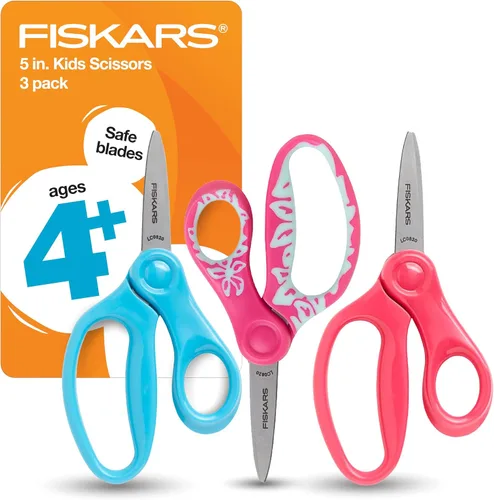 Vista 9 de Fiskars Tijeras de punta roma de 5 pulgadas para niños de 4 a 7 años (paquete de 3) - Tijeras para la escuela o manualidades - Suministros