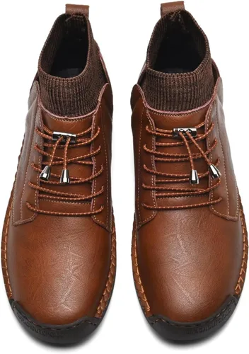 Vista 6 de MCEMACHI Mocasines de cuero para hombre, estilo casual, sin cordones, para conducir, zapatos de tobillo Chukka para hombre, incluye plantilla extra
