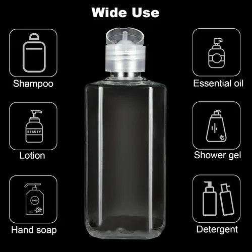 Vista 4 de Paquete de 30 botellas de plástico transparente de 3.4 onzas para artículos de tocador, recipientes de viaje vacíos recargables de 3.4 fl oz