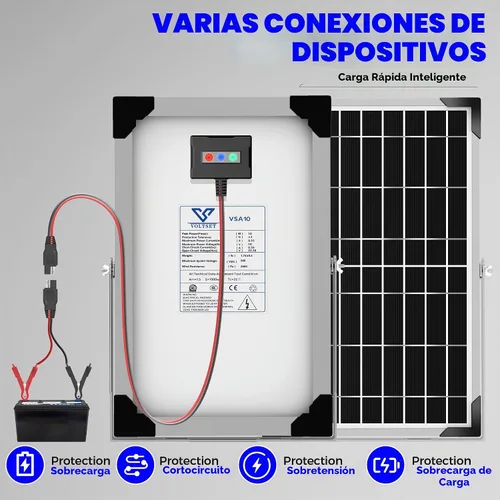 Vista 8 de Voltset - Cargador de batería solar de 10 W 12 V: mantenedor de panel solar para automóvil, barco - Cargador solar monocristalino impermeable