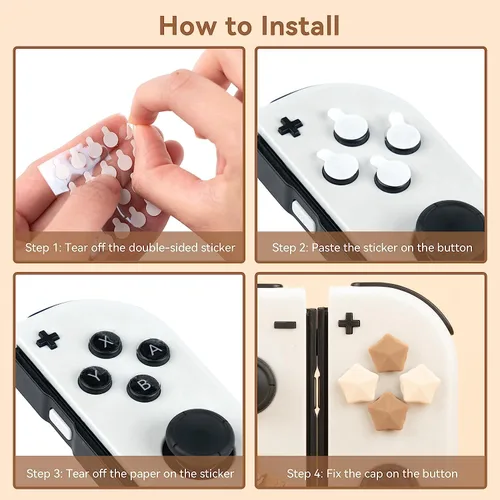 Vista 4 de GeekShare Juego de tapas de botón de silicona con forma de cruz en D, cubierta de joystick ABXY Key Botones Adhesivo Compatible con Nintendo