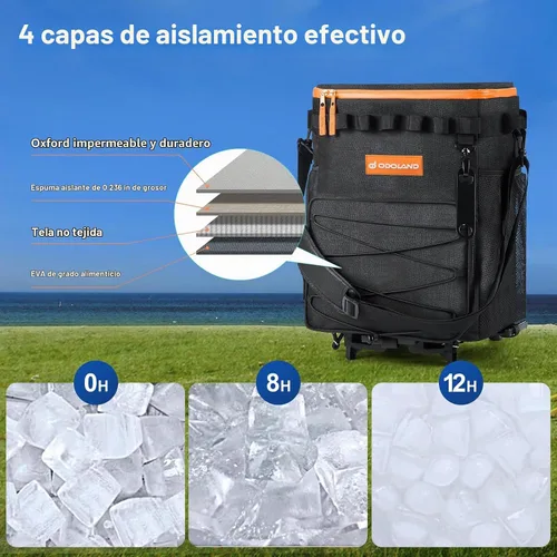 Vista 5 de Odoland 72 Can Rolling Cooler, Leakproof Insulated Cooler Bag with Handle 2-in-1 Collapsible Trolley Cart, Camping & Tailgating - Portable Travel