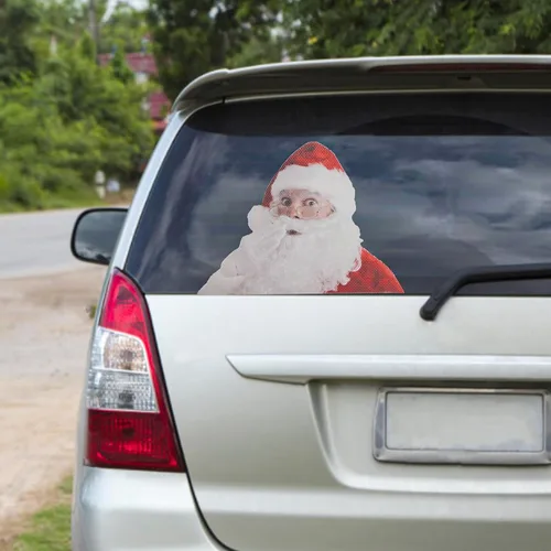 Vista 6 de LOMIMOS 2 calcomanías navideñas para ventana trasera de automóvil, PVC autoadhesivo, Papá Noel sorprendido, calcomanía divertida para vehículo